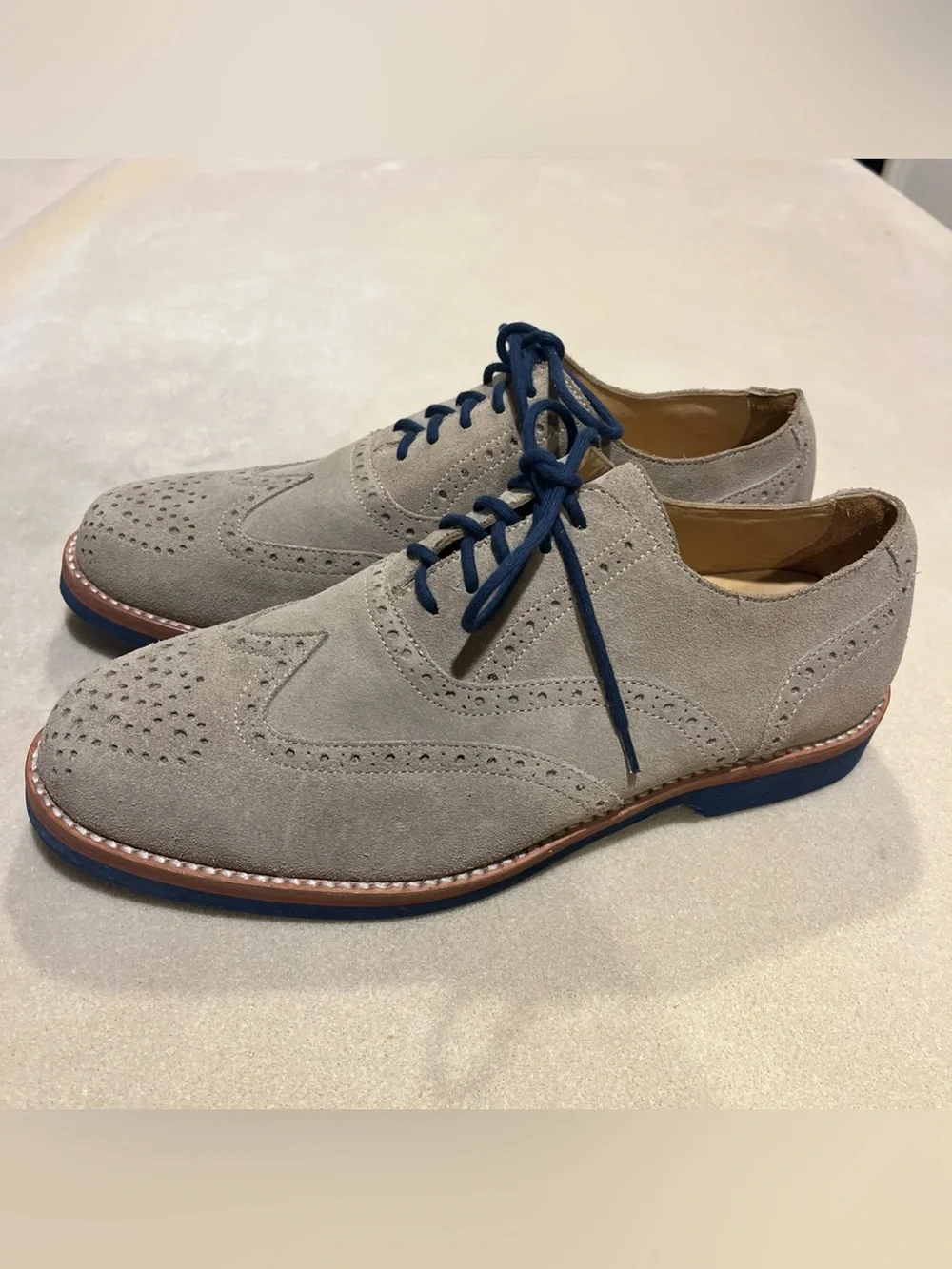 Peter Millar Shoes Men’s 9M Tan Suede Leather Brogue Wingtip Derby